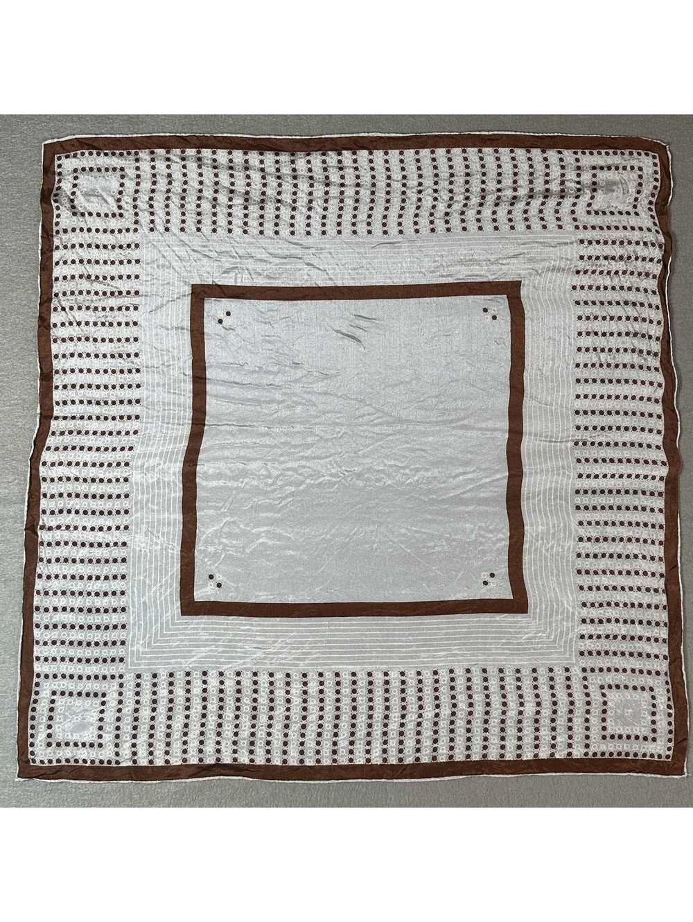 Vintage Brown and Cream Polka Dot & Stripes Square Scarf